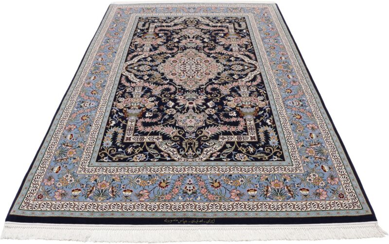 Isfahan Perserteppich 147 × 230 cm, Schurwolle-Seide, handgeknüpft