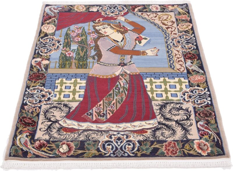 Isfahan Perserteppich 73 × 103 cm, Schurwolle-Seide, handgeknüpft
