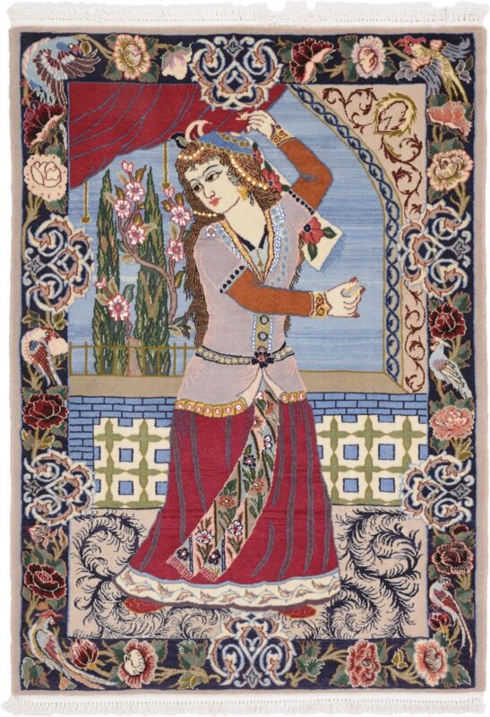 Isfahan Perserteppich 73 × 103 cm, Schurwolle-Seide, handgeknüpft