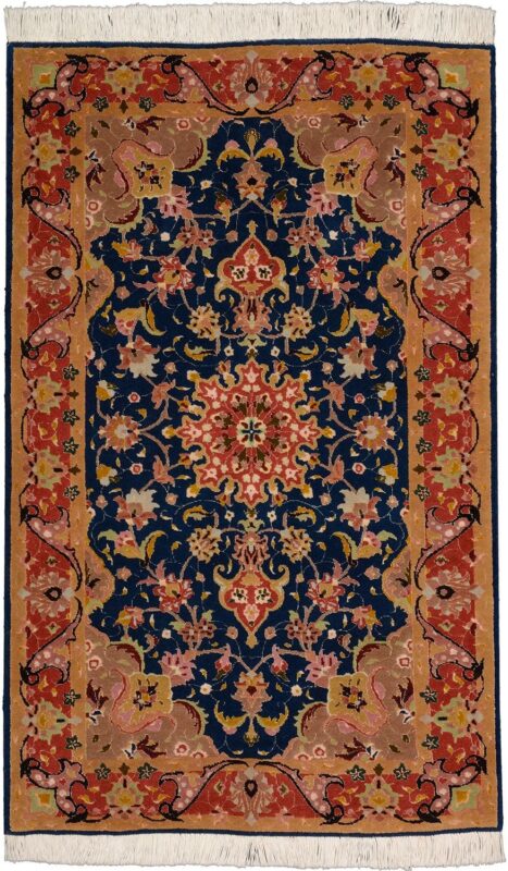 Täbriz Perserteppich 75 × 122 cm, Schurwolle-Seide, handgeknüpft